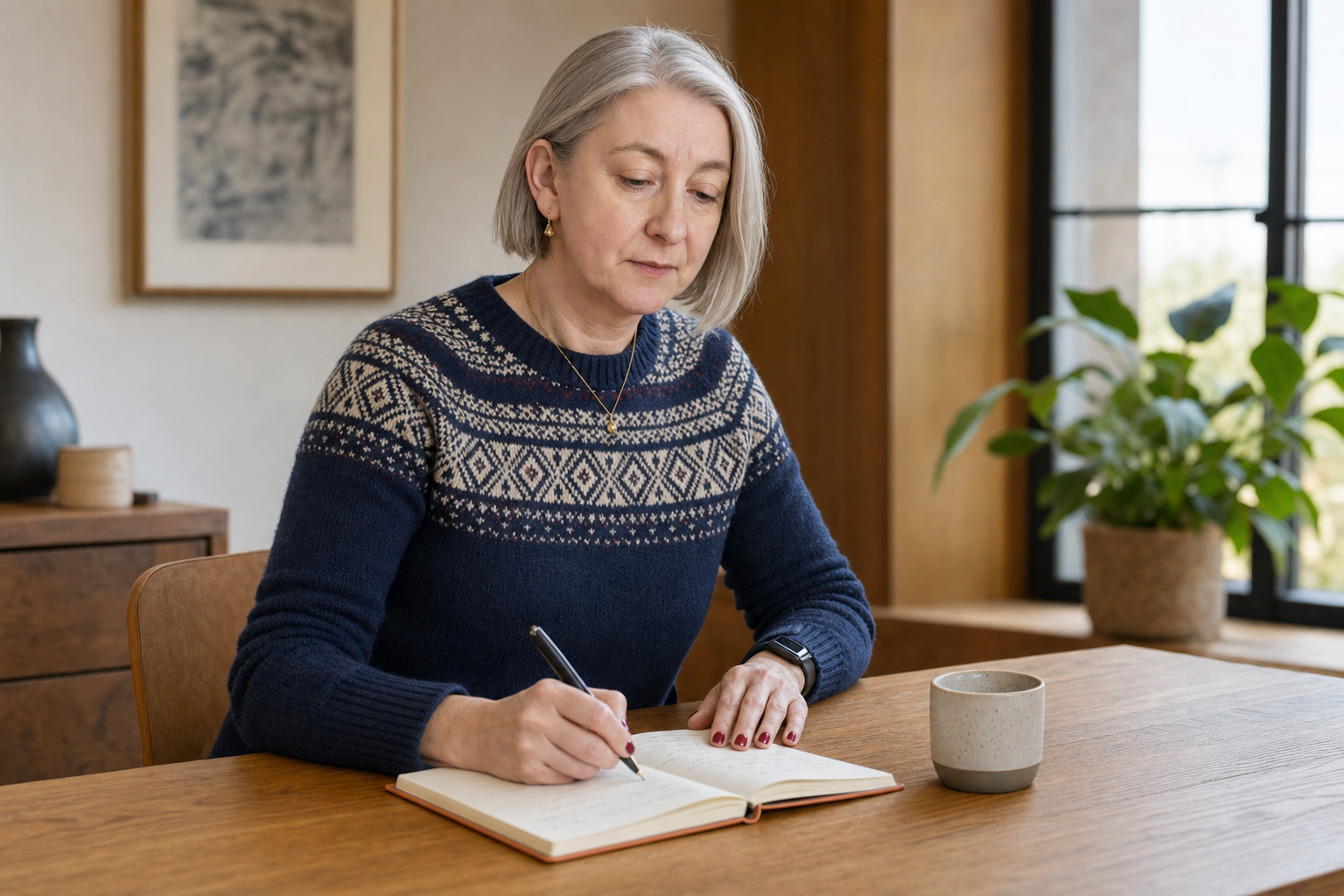 Cornelia working at a table